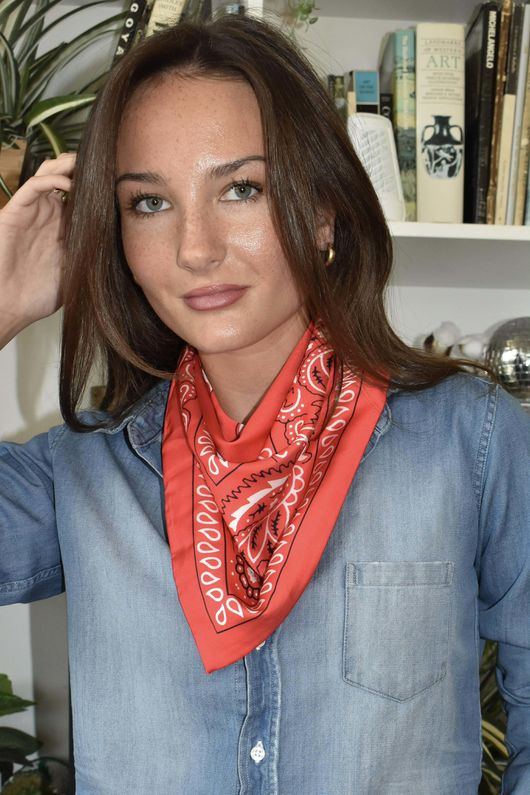 Western Bandana Triangle Silk Neckerchief Red